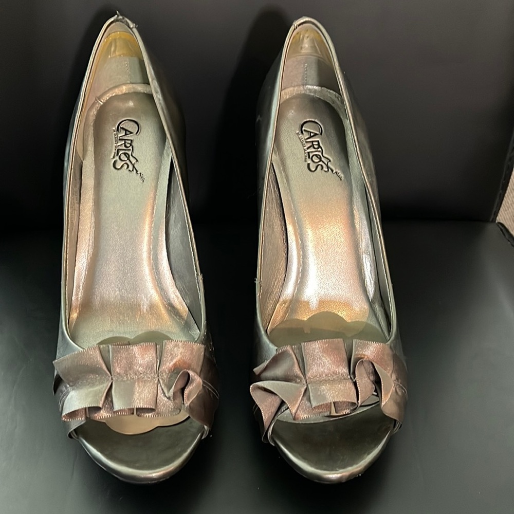 Carlos grey patent leather platform heels